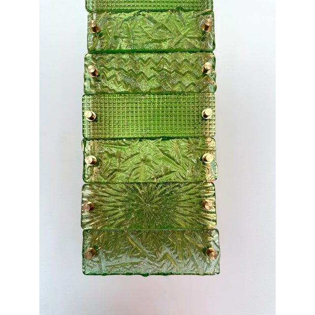 Large Contemporary Pair of Brass Green Gold Leaf Murano Glass Sconces, Italy For Sale - Image 11 of 13