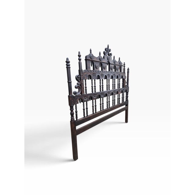 Pagoda Spanish Revival Spindle Carved Headboard Full For Sale - Image 4 of 11