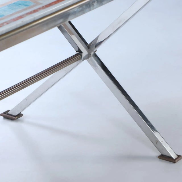 Metal Rare Marble Top Table on Chrome Base Signed Jean Charles for Maison Charles C 1970 For Sale - Image 7 of 9