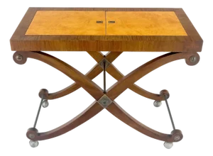 Lift Top Two Tone Elegant X Shape Base Serving Cart Table on Wheels