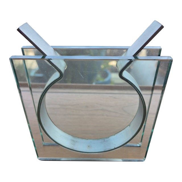 Vintage Peter Hewitt MoMA Square Ribbon Vase Glass Anodized Aluminum For Sale