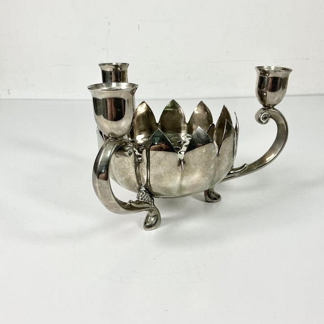 Mid-Century Chinoiserie Hollywood Regency Lotus Flora Centerpiece Vase With Three Candleholders For Sale - Image 6 of 12