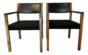Mid-Century Gunlocke Walnut and Black Side Chairs — Pair