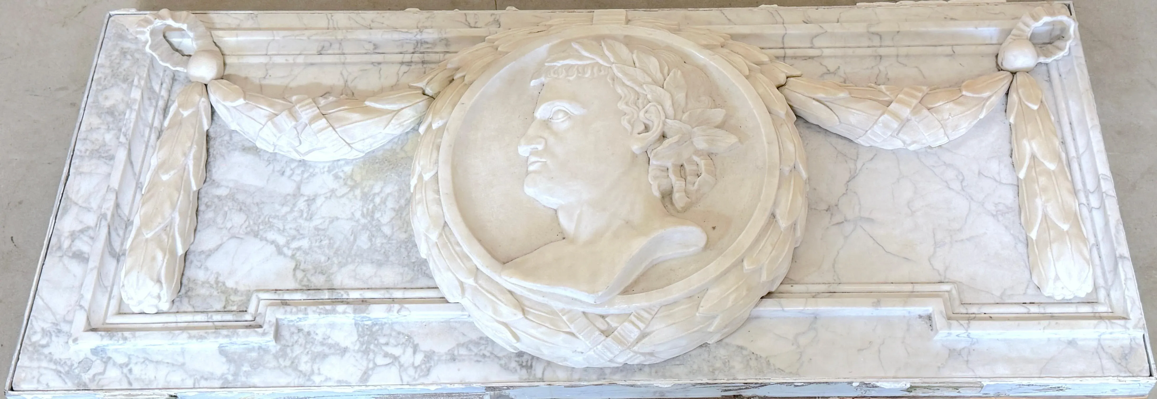 19th C. Italian Grand Tour Carved Marble Portrait Plaque Roman