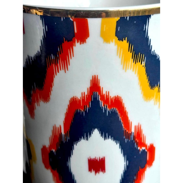 Navy Blue Vintage Ikat Patterned Porcelain Coffee Cups, Set of 4 For Sale - Image 8 of 10