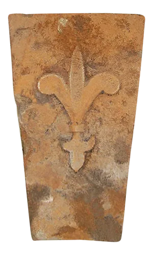 Antique Brownstone Keystone With Fleur De Lis Motif