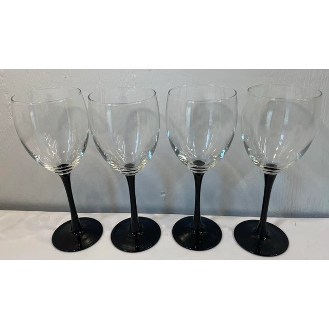 Mid-Century Modern Vintage Black Stem Wine Glasses - Set of Four For Sale - Image 3 of 8