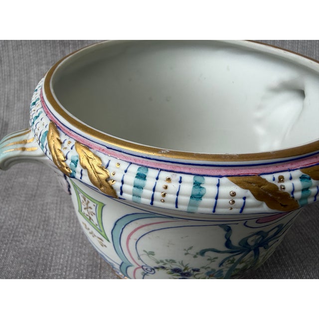 Ceramic Hand Painted Bisque CachePots Set of 2 For Sale - Image 7 of 18