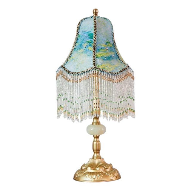 Monet Water Lily Beaded Chain & Copper Lamp For Sale
