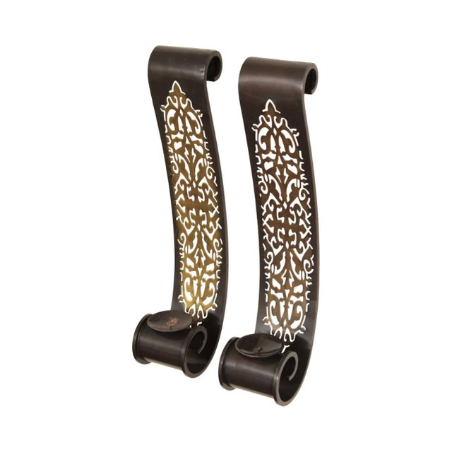 Bombay Company Pair Pierced Brass Candle Wall Sconces For Sale - Image 13 of 13