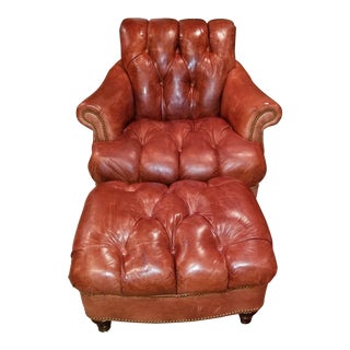 Modern Hancock and Moore Tufted Chair and Ottoman For Sale