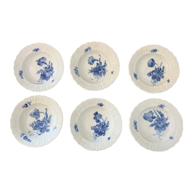 Late 20th Century Royal Copenhagen Blue Flower Berry Bowls- Set of 6 For Sale