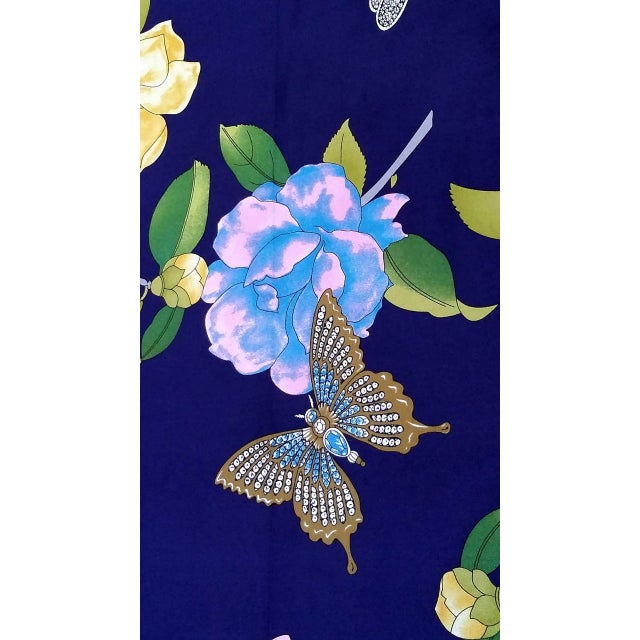 Industrial Style Framed Adrienne Landau Navy Floral Insect Silk Scarf For Sale In Portland, ME - Image 6 of 8