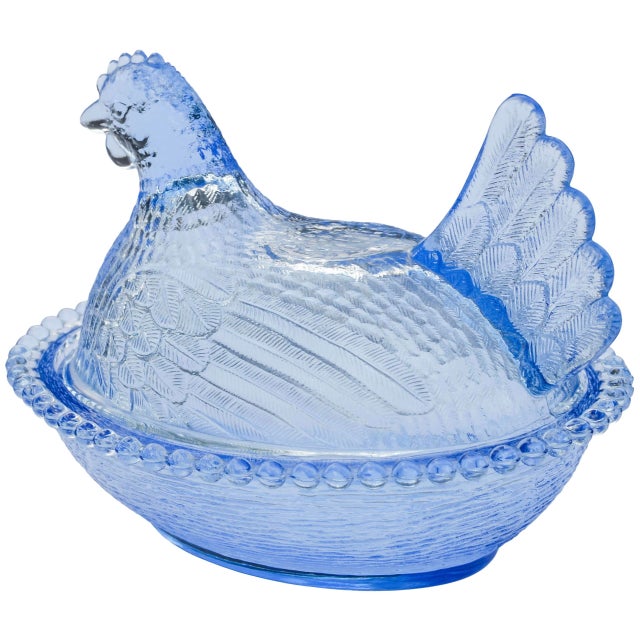 Mid 20th Century Handblown Blue Americana Glass Hen-Figurine Centerpiece For Sale - Image 4 of 9
