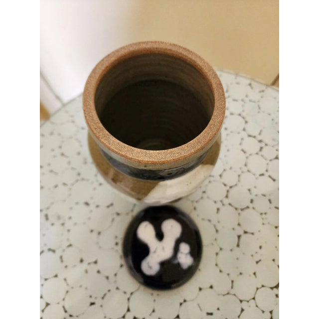 Late 20th Century Handmade Stoneware Glazed Abstract Canister With Lid For Sale - Image 4 of 9