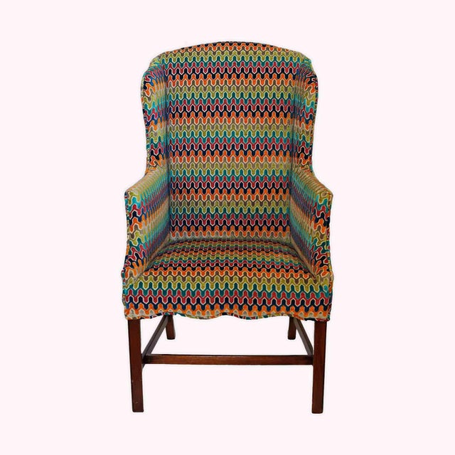 Traditional Vintage Wingback Armchair With Custom Hamilton Upholstery For Sale - Image 3 of 12