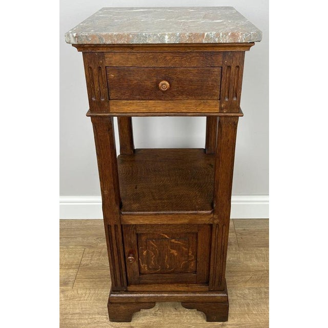Antique French Oak Bedside Table with Marble Top For Sale - Image 9 of 9