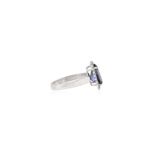 Not Yet Made - Made To Order Antique Iolite Halo Ring With Diamond Accents in 925 Sterling Silver - Size 8.5 For Sale - Image 5 of 11