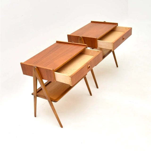 1960s Vintage Swedish Teak Bedside Tables attributed to AB Carlstrom, 1960s, Set of 2 For Sale - Image 5 of 10