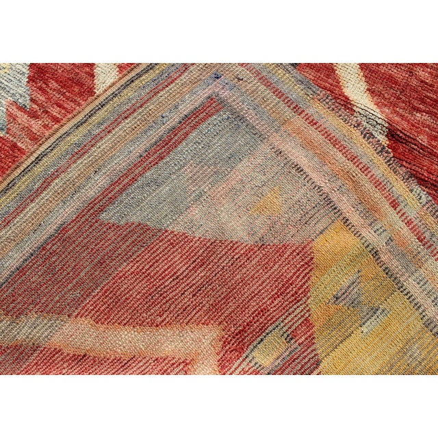 Antique Turkish Oushak Rug With Bold Red, Soft Blue, and Golden Accents For Sale In Atlanta - Image 6 of 8