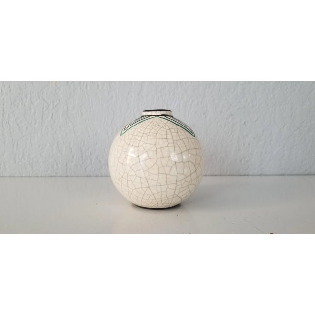 Vintage Hand Painted White Crackle Ceramic Vase For Sale - Image 4 of 7