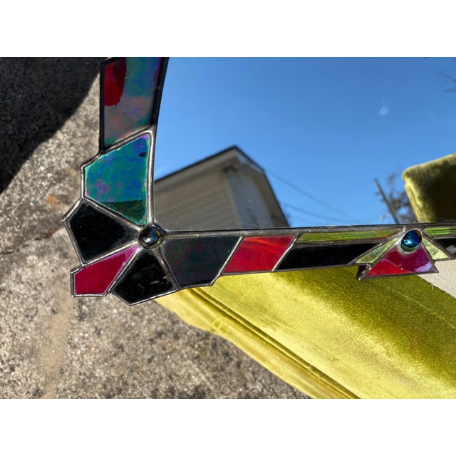 Glass Art Decor Iridescent Stain Glass Gothic Arched Mirror, Vintage Tiffany Inspired Mirror For Sale - Image 7 of 11