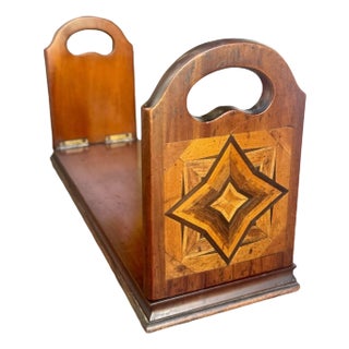 Antique English Victorian Inlaid Wood Bookends With Original Patina For Sale