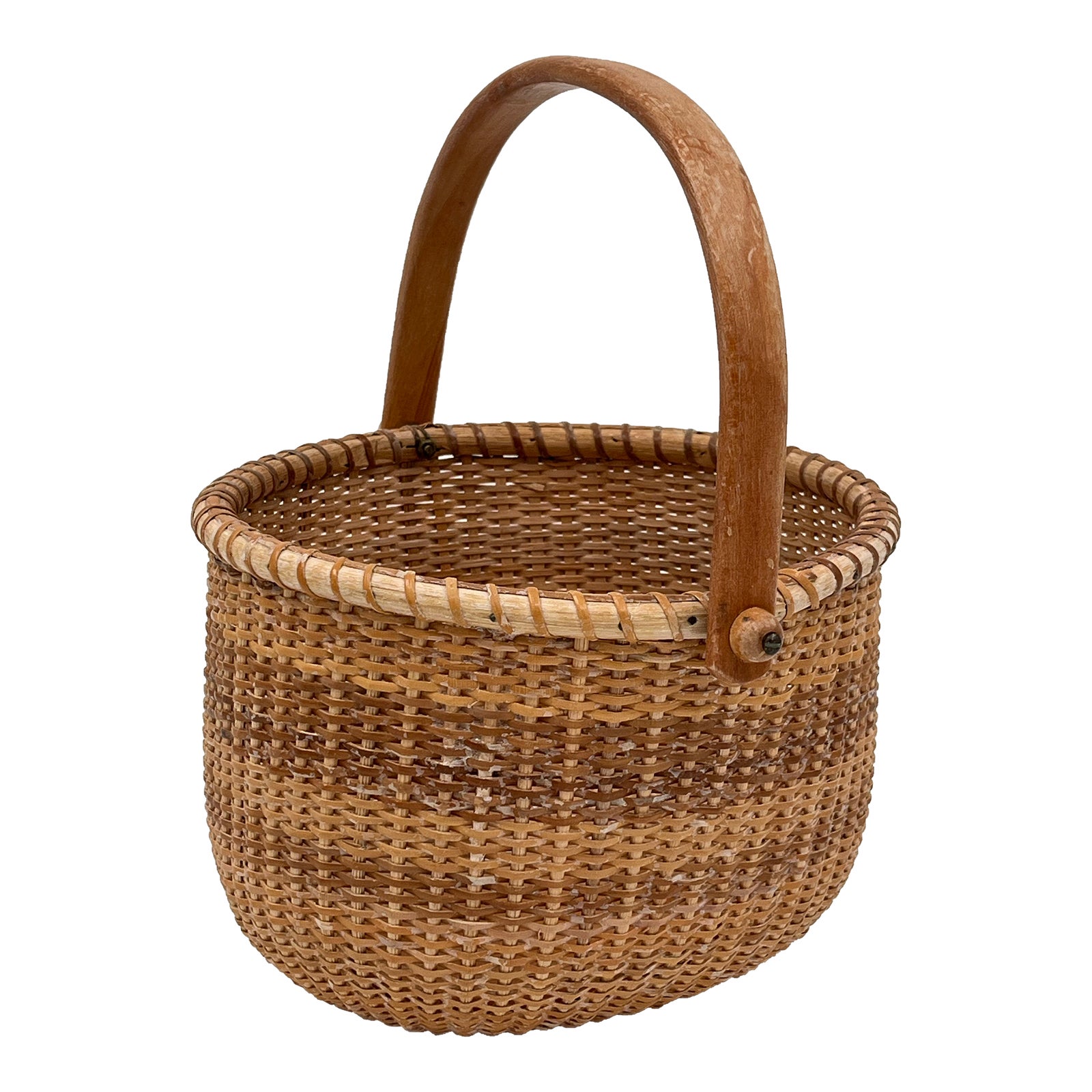 Mid 20th Century Vintage Mid Size Nantucket Wicker Woven Basket | Chairish