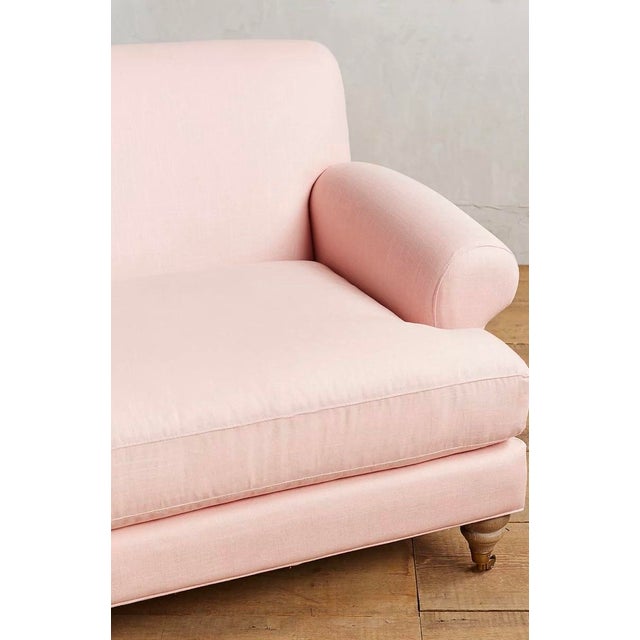 Linen Willoughby Grand Sofa: 3 Cushion Wilcox in Petal Pink, With Wooden Foot Casters For Sale - Image 4 of 9