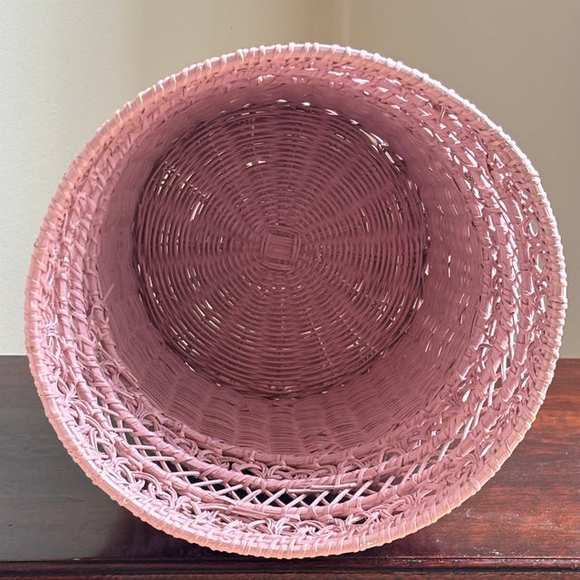 Bubble Gum Mid-20th Century Bubble Gum Pink Wicker Wastebasket For Sale - Image 8 of 17