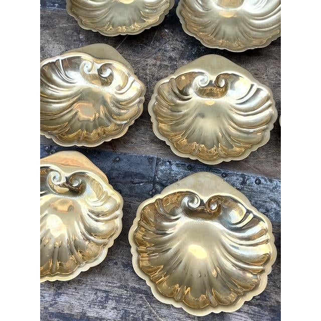 Late 20th Century Vintage Brass Clamshell Ashtrays - Set of 10 For Sale - Image 5 of 12