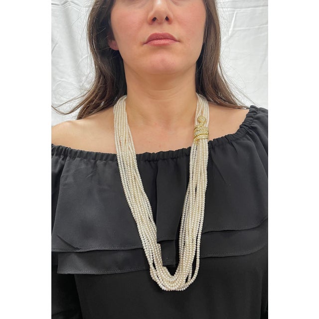 Japanese Akoya Pearl with Snake Diamond Slider and Clasp Opera Length Necklace For Sale - Image 14 of 18