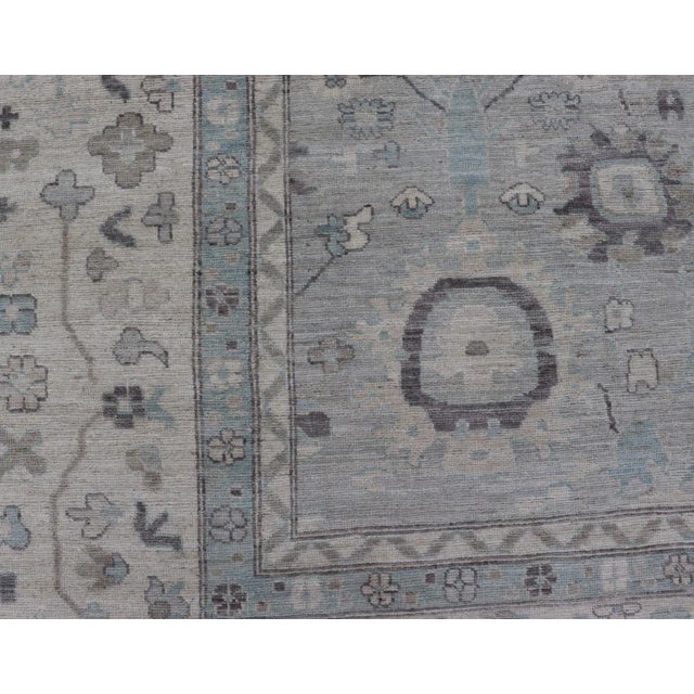 Large Modern Oushak Design in Light Blue, Grey, With Light Cream Background 13'4 X 19'3 For Sale - Image 10 of 12