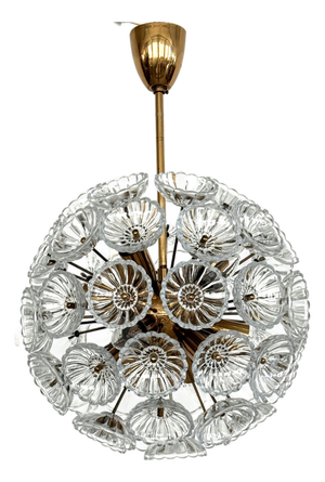 Sputnik Dandelion Chandelier in Glass and Brass from VEB Deutsche Werkstätten Hellerau, Germany, 1960s