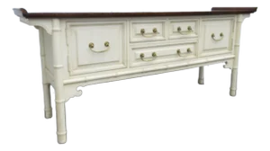 Century Painted Two Tones Faux Bamboo Long Buffet Server Storage Cabinet 5895