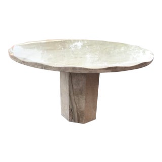 Vintage Round Travertine Dining Table With Undulating Edge For Sale