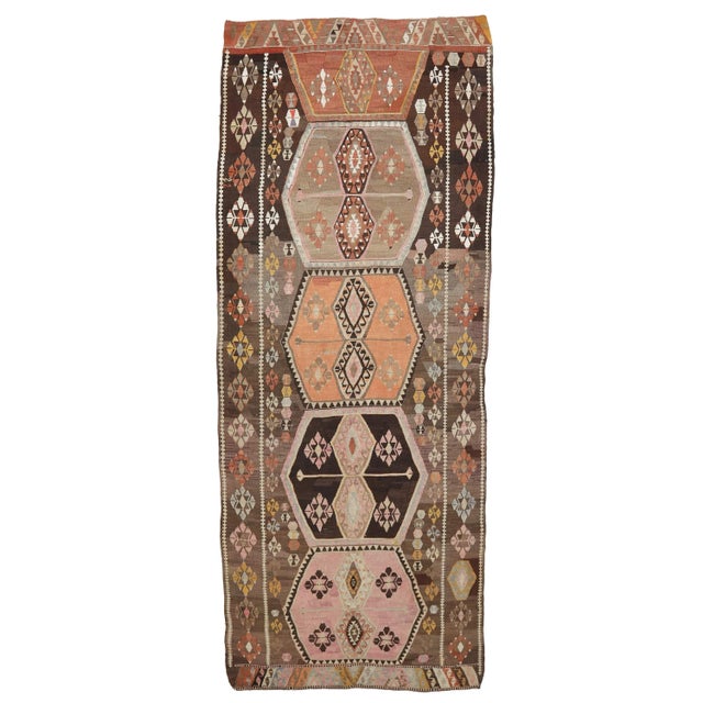 Textile Mid 20th Century Vintage Turkish Kars Kilim Rug For Sale - Image 7 of 7