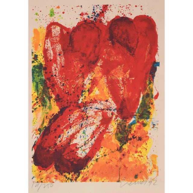 Titled 'three tulips nr.ii' by the artist, this explosive piece uses dynamic brush strokes and splattered paint to express...