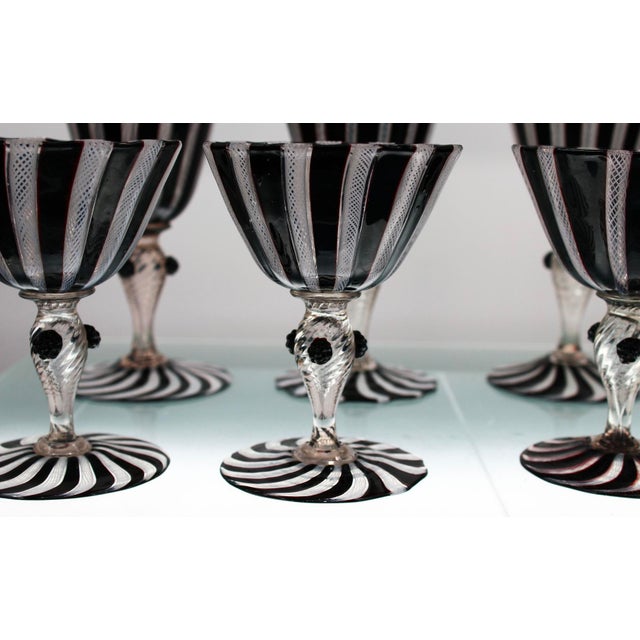 1950s Venini Salviati Zebrata Zanfirico Wine/Champagne Glasses Set of