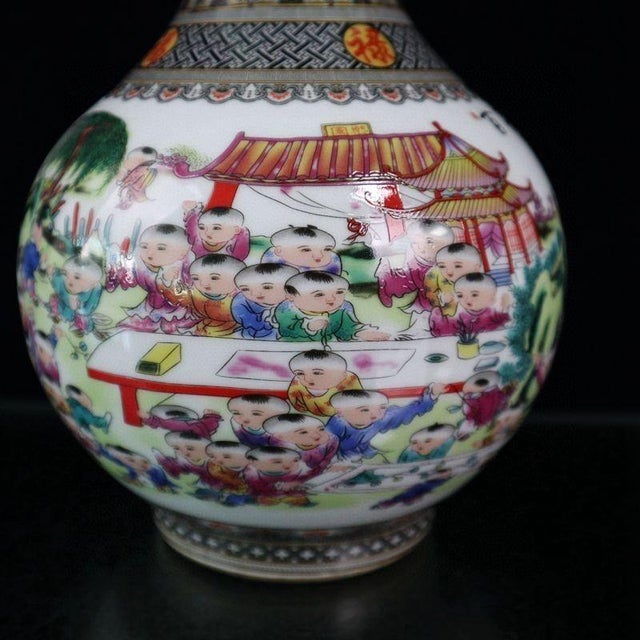 Vintage Famille Rose Vase With "Hundred Children" Motif For Sale In Los Angeles - Image 6 of 9