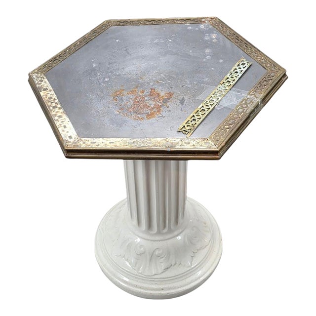 Metal Pedestal Table With Ceramic Base For Sale