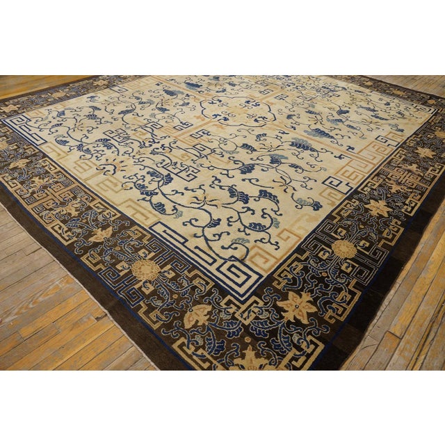 19th Century Spectacular Ivory Background Color and Brown Border With Medallion Pattern Antique Chinese Peking Rug For Sale - Image 5 of 12