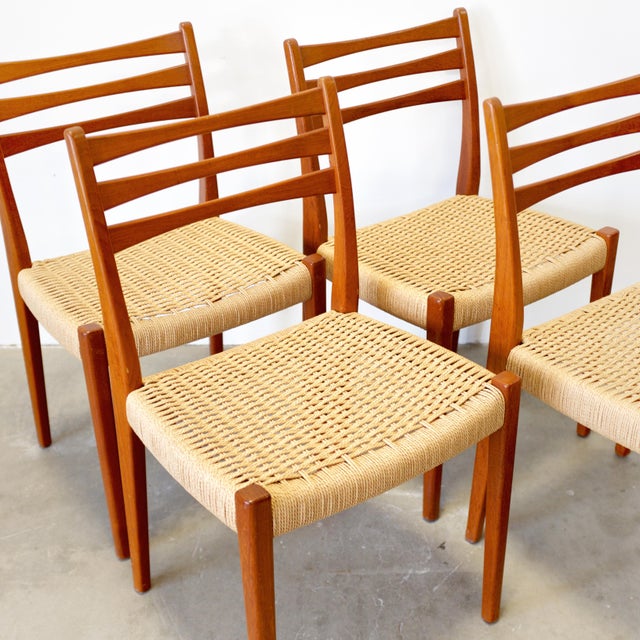 Mid-Century Modern 1950s Svegards Markaryd Set of 4 Teak Dining Chairs With Danish Cord Seats For Sale - Image 3 of 14