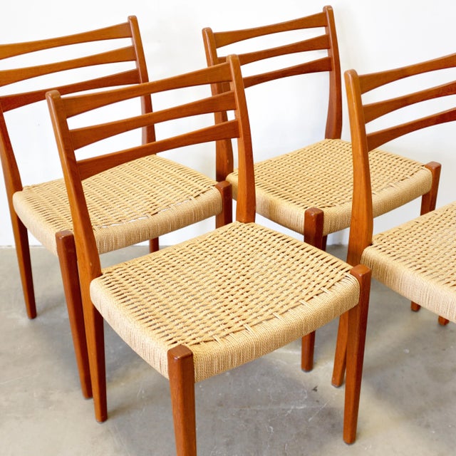 Mid-Century Modern Svegards Markaryd Set of 4 Teak Dining Chairs With Danish Cord Seats For Sale - Image 3 of 14