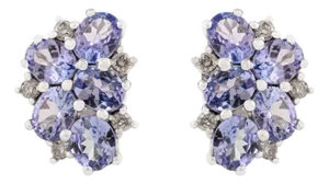Natural Tanzanite & Diamond Classic Cluster Stud Earrings in Sterling Silver- A Pair