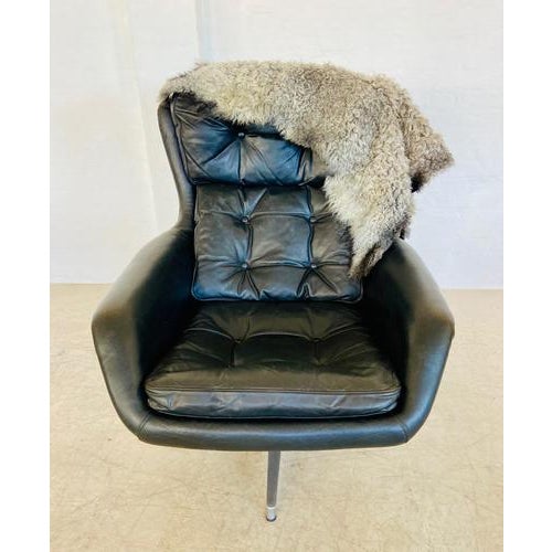 Mid-Century Danish Black Leather Swivel Chair by Bramin from Bramin For Sale - Image 16 of 18