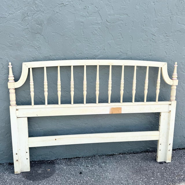 Thomasville Vintage Coastal Cream and Pink Queen Size Headboard by Thomasville For Sale - Image 4 of 5