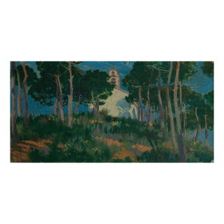 Chapel Among the Pine Trees, 20th Century, Oil on Canvas For Sale