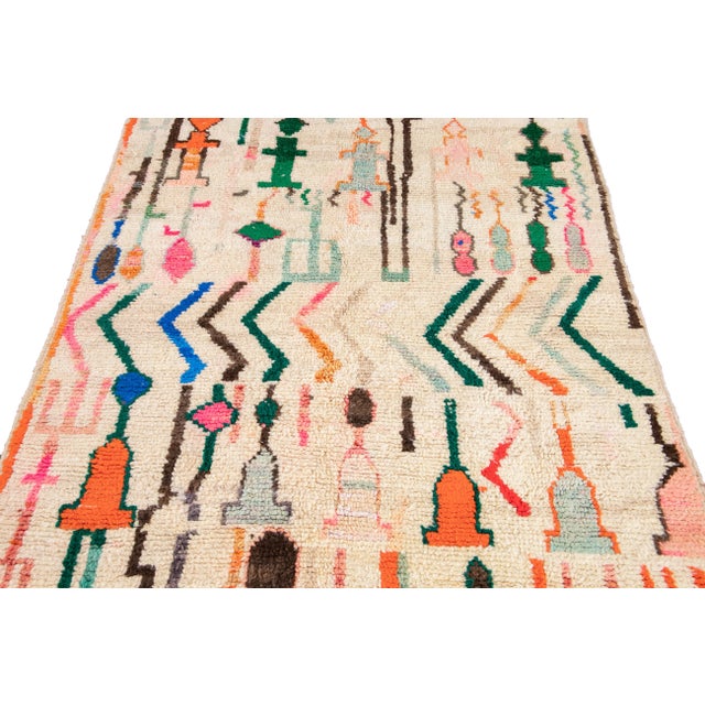 Ivory Vintage Multicolor Azilal Moroccan Wool Rug For Sale - Image 8 of 11
