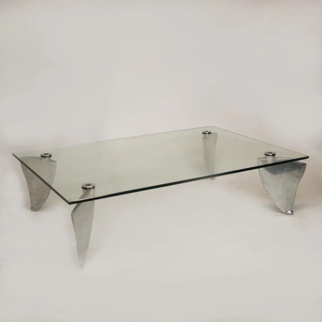 Silver Vintage Fipper Coffee Table in Glass and Aluminum attributed to Matthew Hilton for SCP, 1980s For Sale - Image 8 of 12